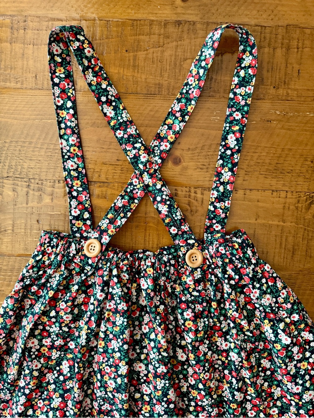 Girls Hum Stichery Black Floral overall skirt/jumper size 8